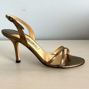 Jimmy Choo Gold Metallic Leather Slingback Heels Sandals EUR 37
